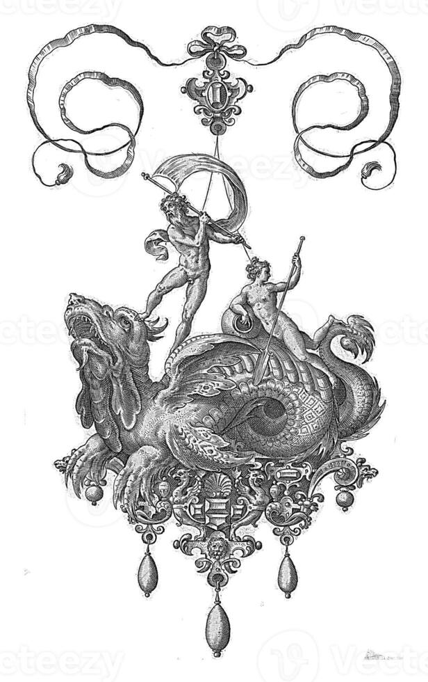 Pendant with sea dragon, on his back is a man with a sail photo