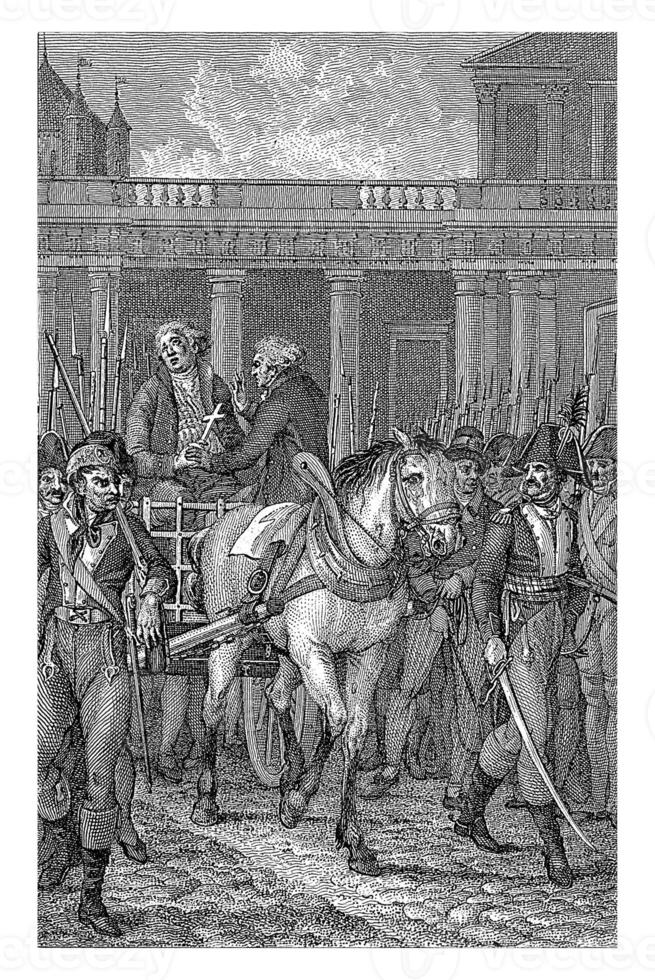 Man with a cross in his hand on a chariot surrounded by soldiers photo