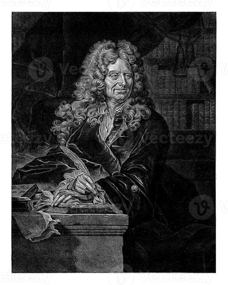 retrato de nicolas Boileau-despreaux, jacob gol, después jacinto rigaud, después pierre drevet, 1704 foto