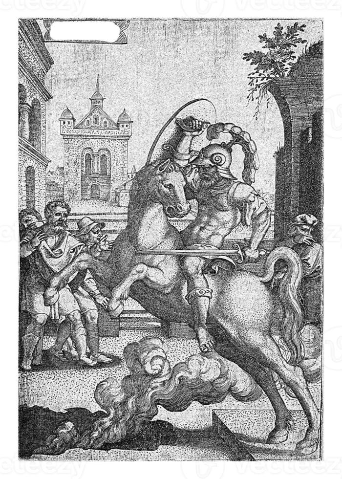 Marcus Curtius plunges into a chasm, Georg Pencz, 1535 photo