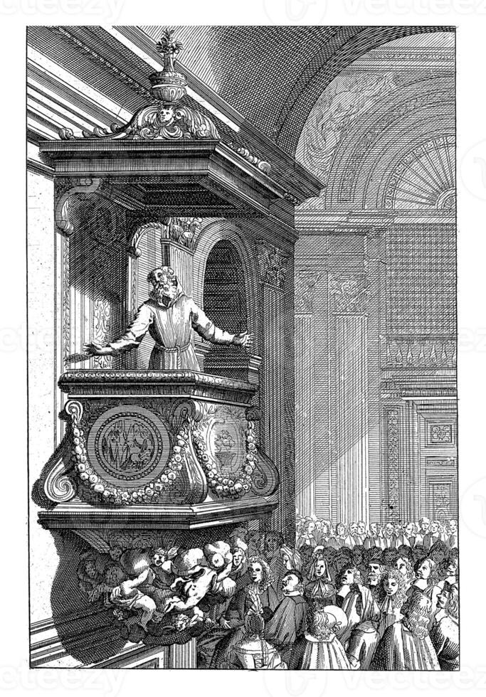 Preacher with beard on pulpit photo