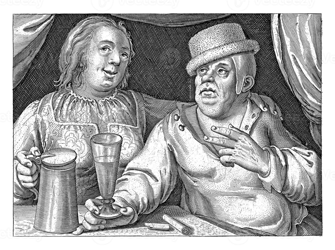 Drinking man and woman, Nicolaes de Bruyn, 1581 - 1656 photo