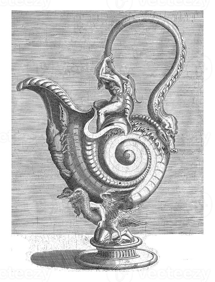 Jug in the shape of a snail's shell, carried by a satyr who is kneeling between two birds, Balthazar van den Bos photo