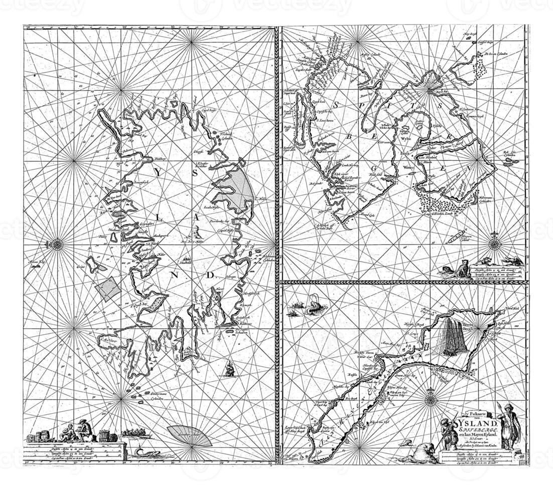 tres partes mapa de Islandia, ene Mayen isla y spitsbergen, ene luyken foto