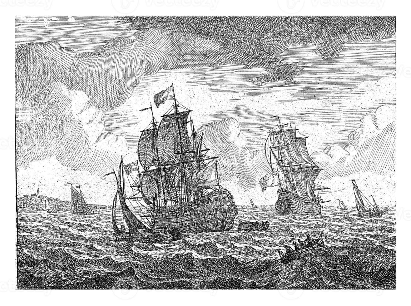 marina con dos tres maestros, Adán silo, 1689 - 1760 foto