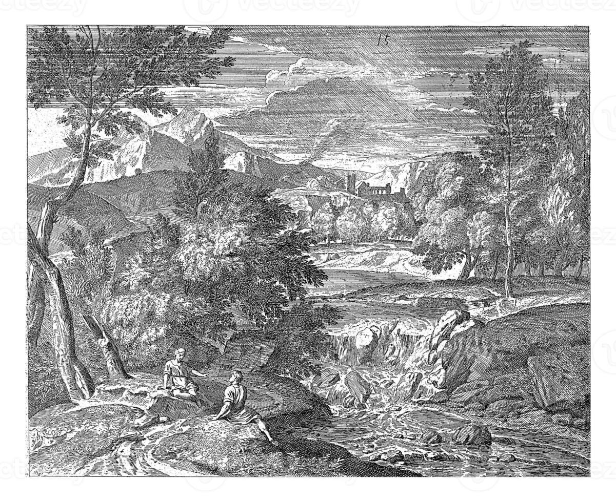 Arcadian Landscape with Two Figures at a Waterfall photo