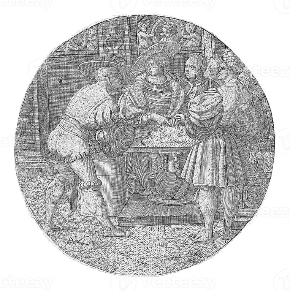Three men playing dice photo