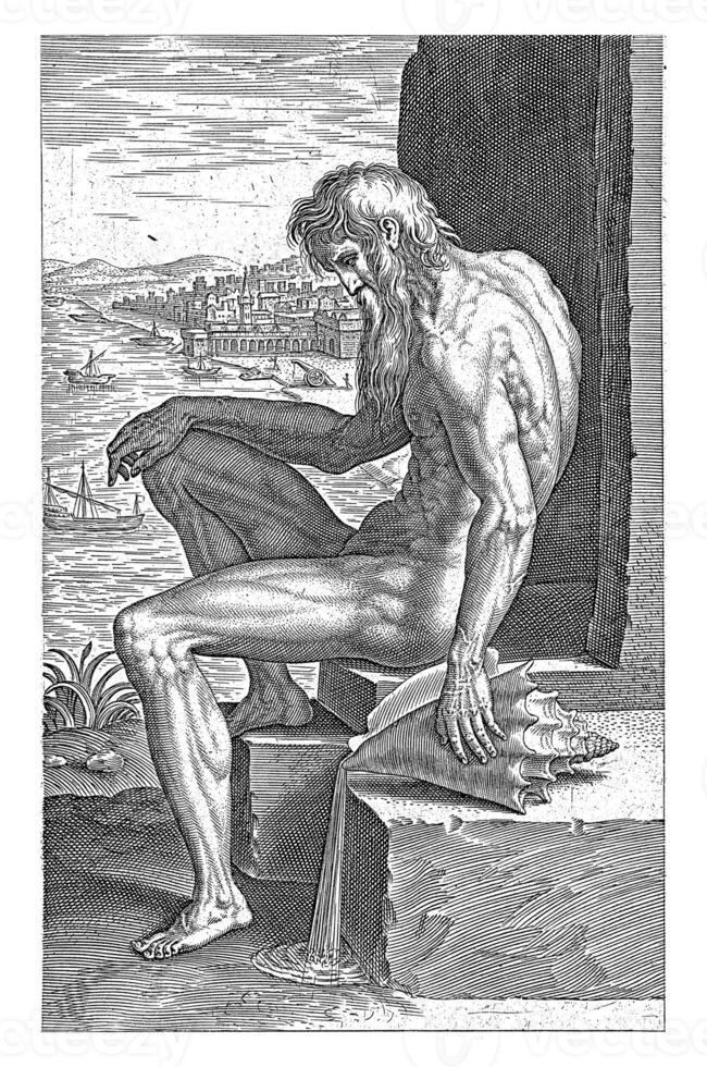 River god Tagus, Philips Galle, 1586 photo