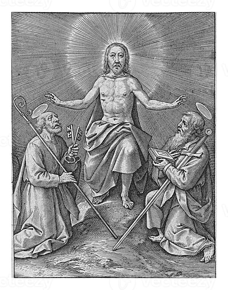 Resurrected Christ with Peter and Paul, Hieronymus Wierix, 1563 - 1619 photo
