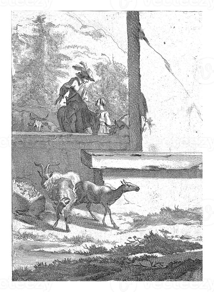 Goats and a Rider by a Wall, Jan de Visscher, after Nicolaes Pietersz. Berchem, 1643 - 1692 photo