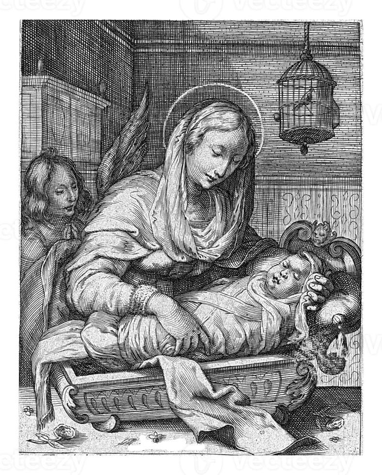 Mary laying the child in the cradle, Jacob Matham workshop of, after Jacob Matham, 1610 - 1614 photo