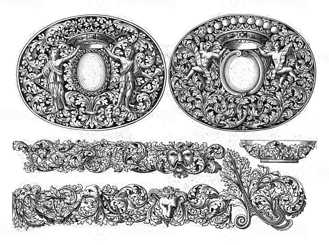 Two oval lids for boxes, two leaf vines photo