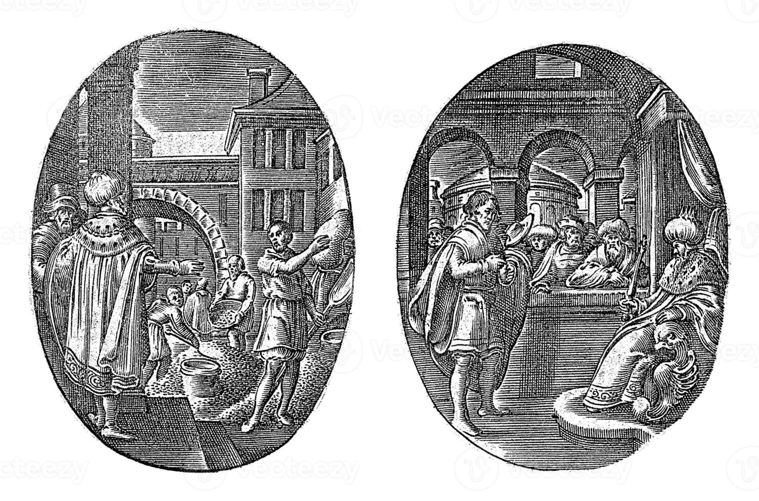 Joseph Sells Corn to His Brothers  Joseph Interprets the Pharaoh's Dream, Hans Janssen, 1615 - 1651 photo