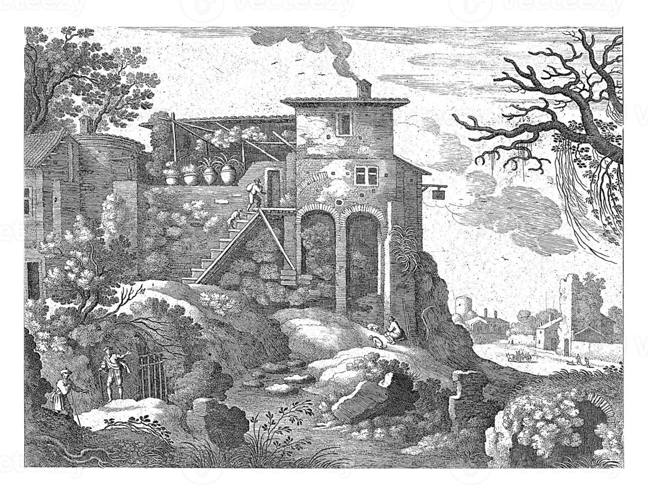 Italian Landscape with an Inn photo