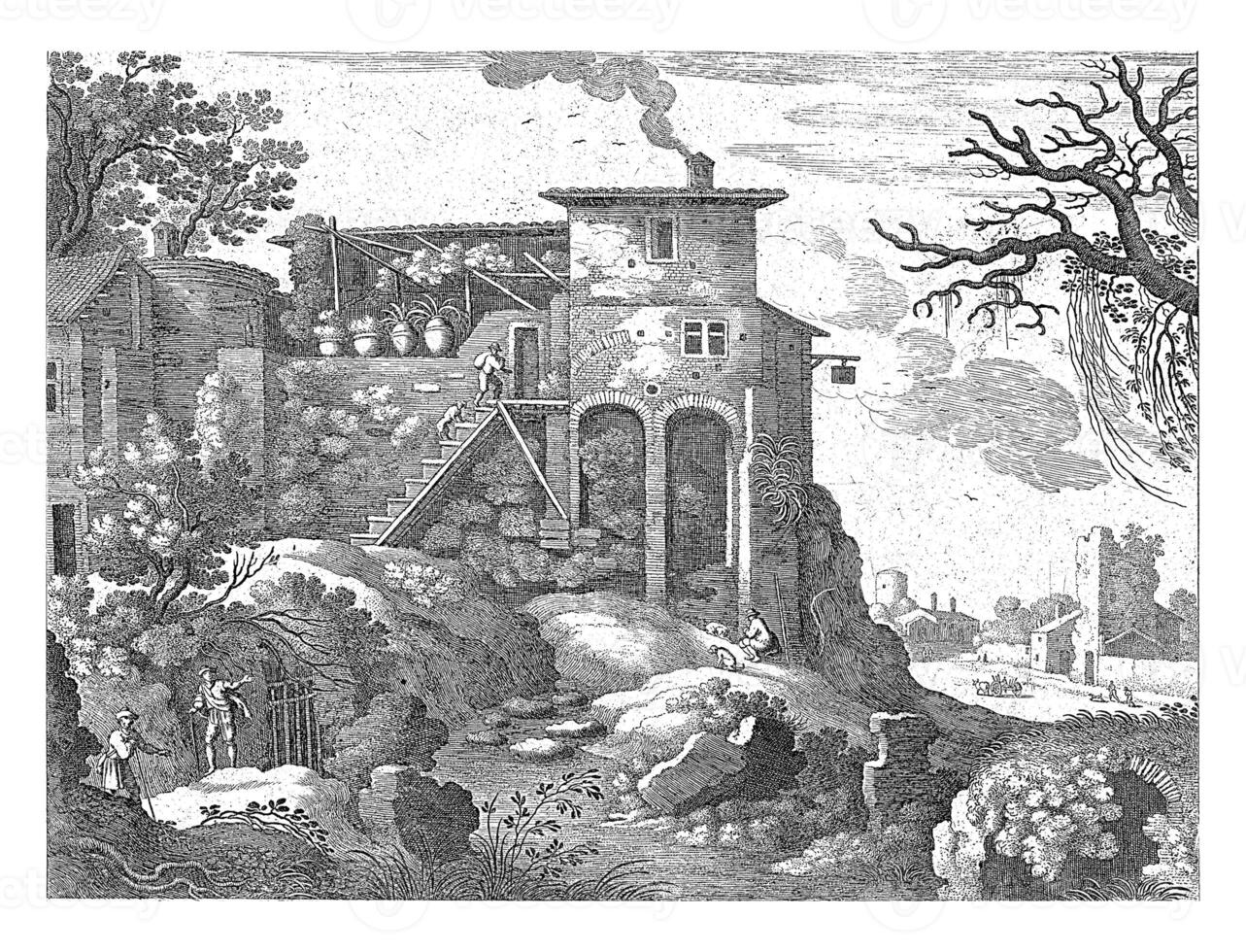 Italian Landscape with an Inn photo