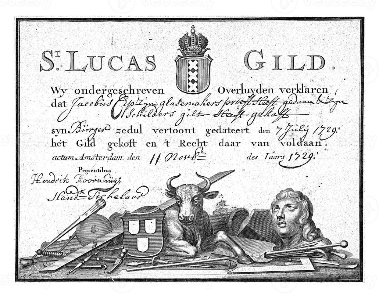 Guild letter of the St. Lucas guild in Amsterdam photo