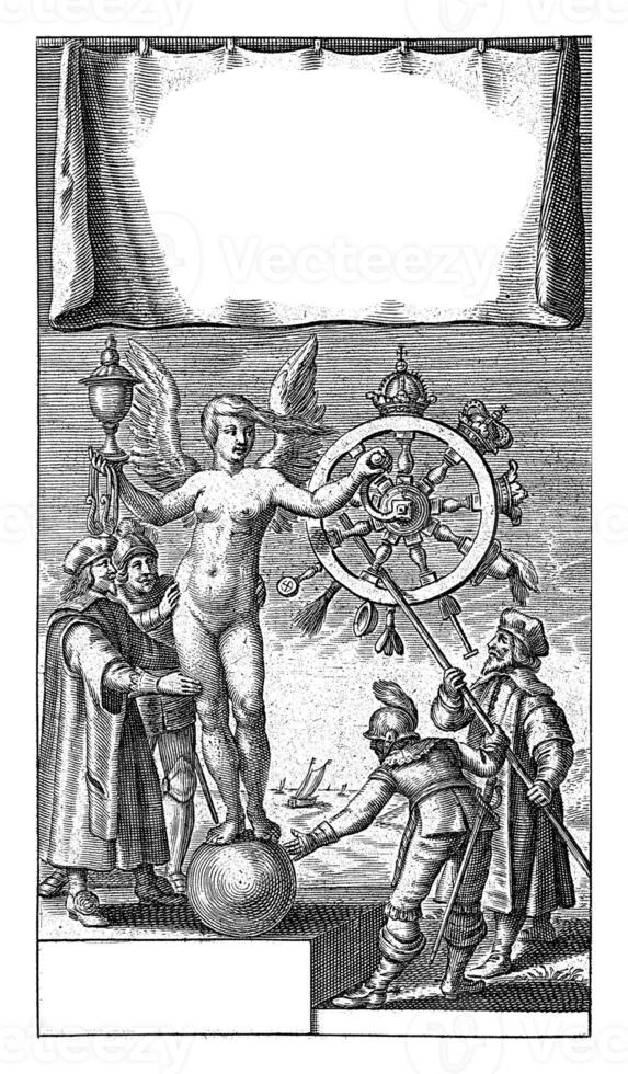 Naked Fortuna on a Globe Spins the Wheel of Fortune photo