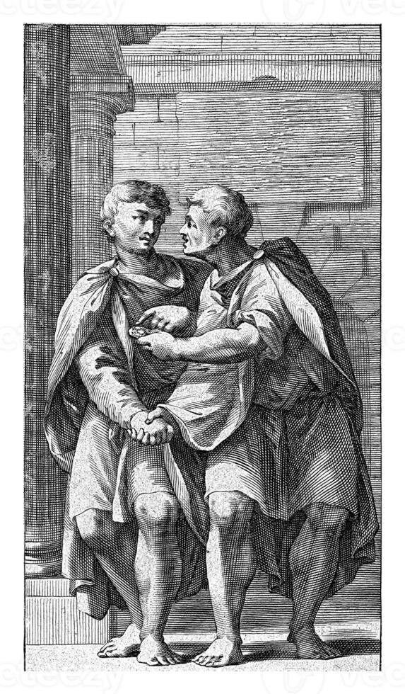 Two men shake hands photo