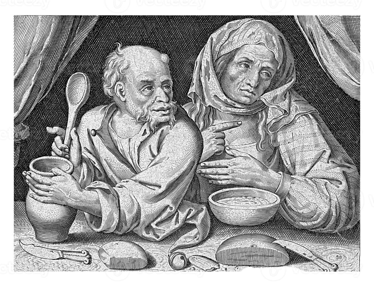 Man and woman eating porridge photo