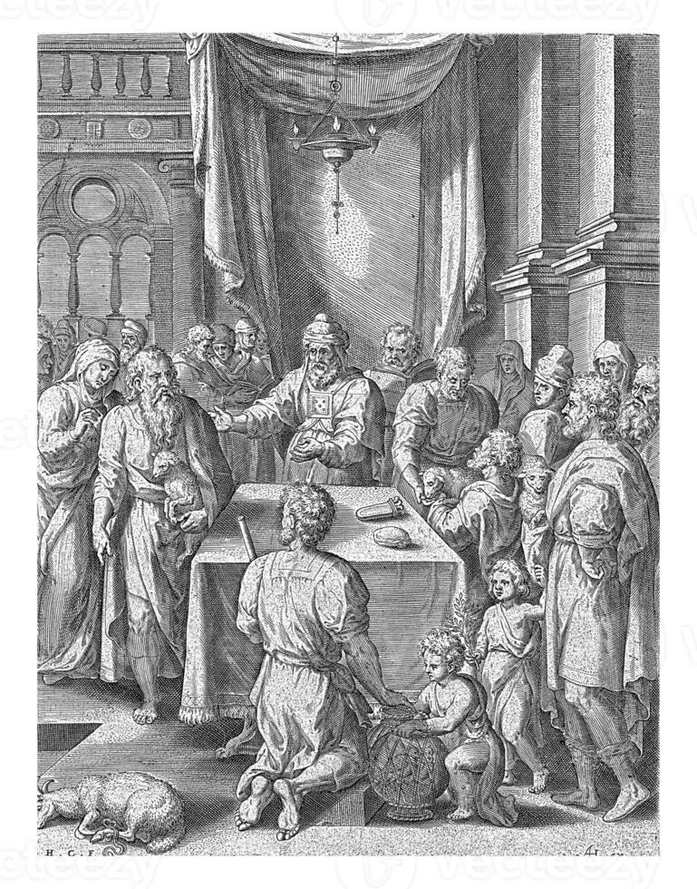 Joachim and Anna in the temple, Hans Collaert I, after Crispijn van den Broeck, 1576 photo