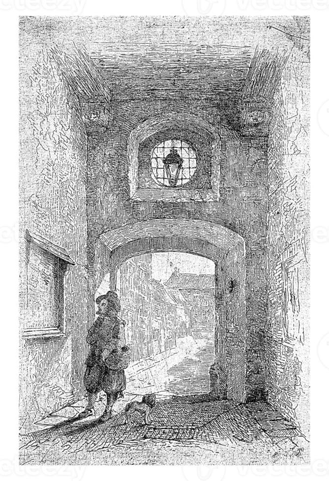 Man with a Dog at a Gate photo