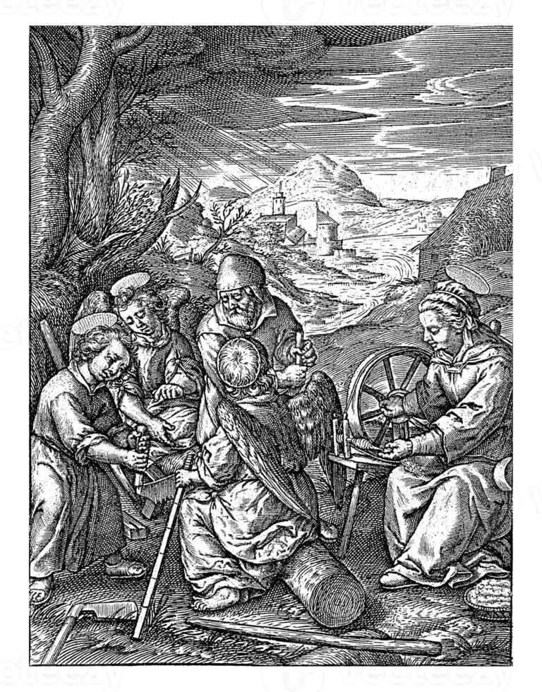 Christ Child Saws a Tree Trunk, Hieronymus Wierix, 1563 - before 1619 photo