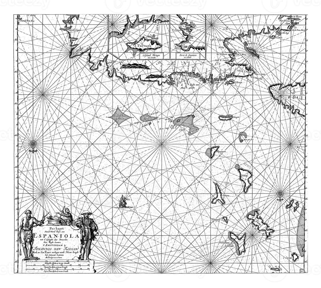 Map of the north coast of Hispaniola, with two inset cards, Jan Luyken photo