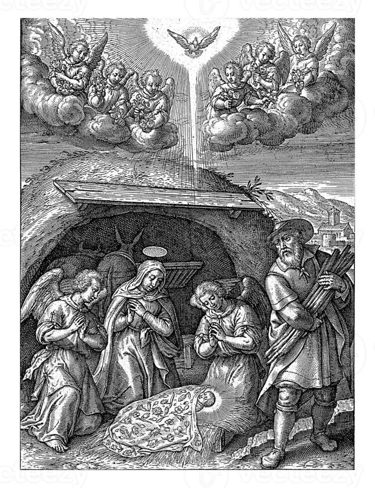 Adoration of the Christ Child by Mary and Two Angels, Hieronymus Wierix, 1563 photo