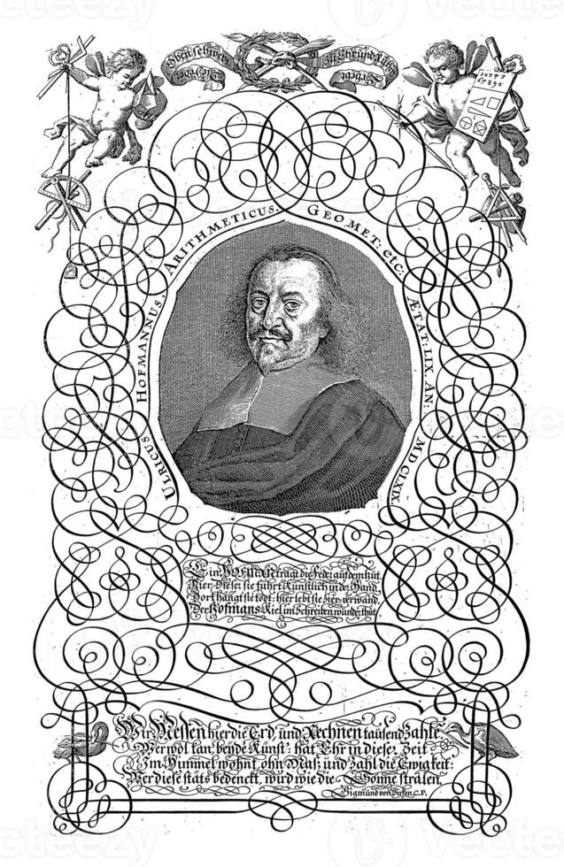 retrato de ulrich hofmann con caligrafía, andreas kohl, 1634 - 1657 foto