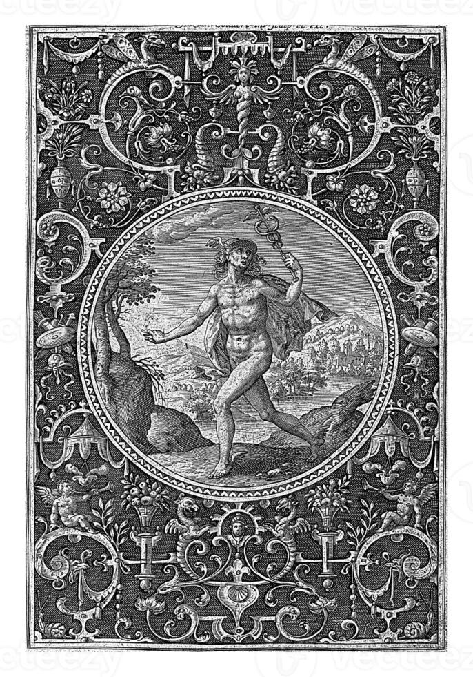 Medallion in which Mercury with his staff in his hand, Adriaen Collaert, 1570 - 1618 photo
