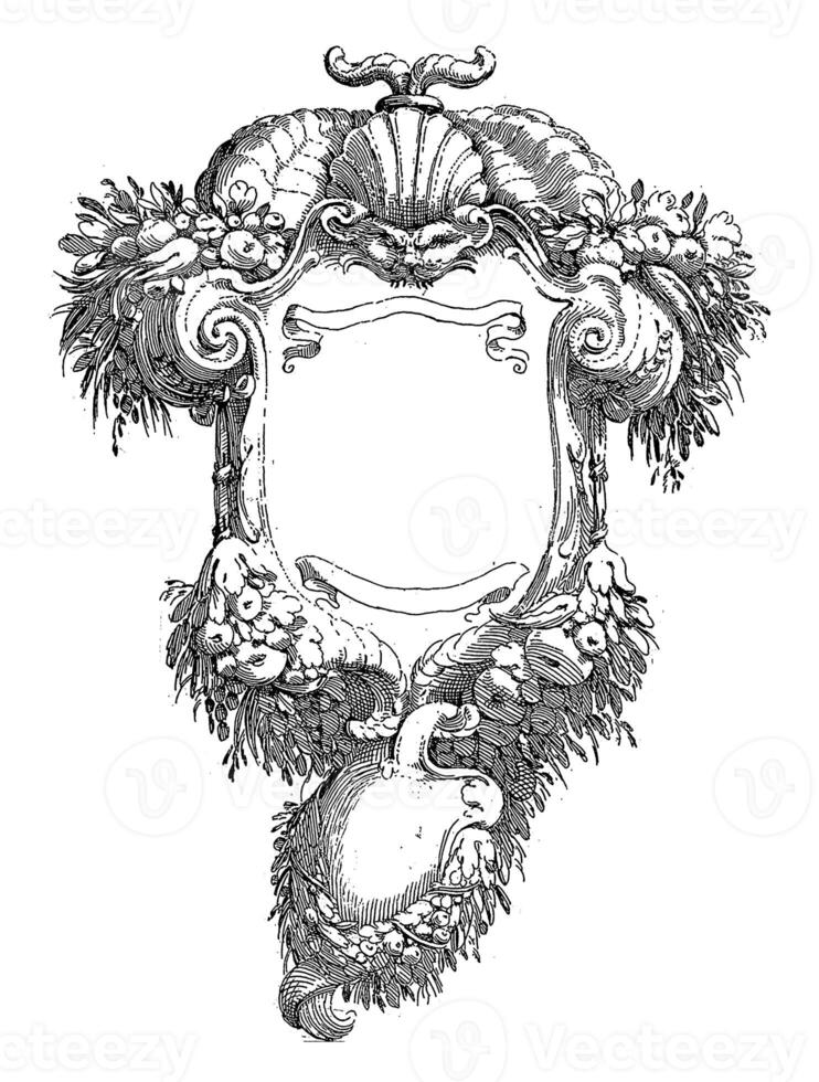 Cartouche with mask and cornucopia photo