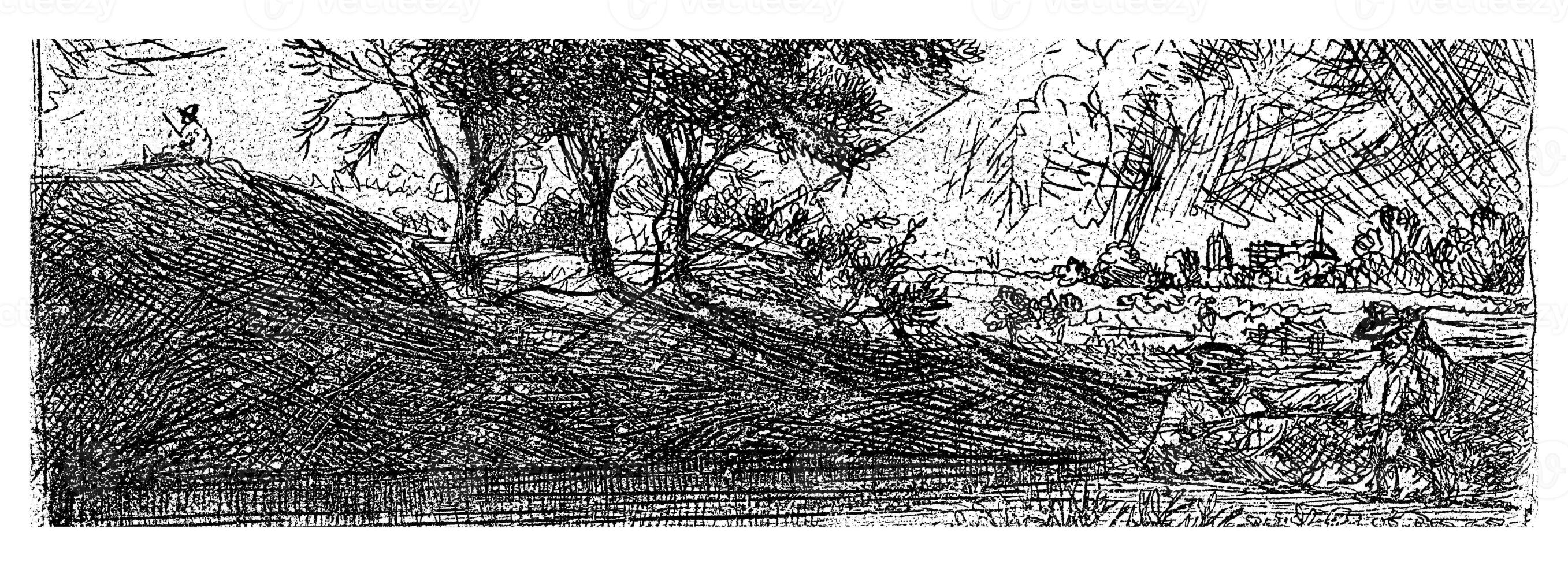 Landscape with Three Trees on a Hill photo