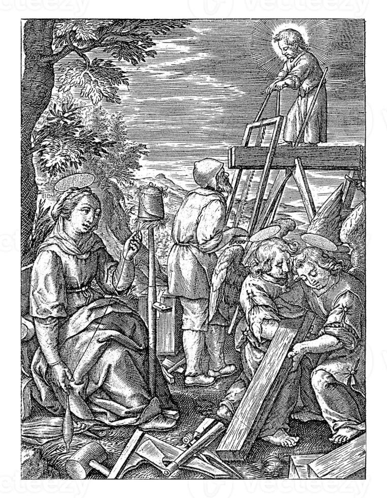 Christ Child Helps Joseph to Saw, Hieronymus Wierix, 1563 - before 1619 photo