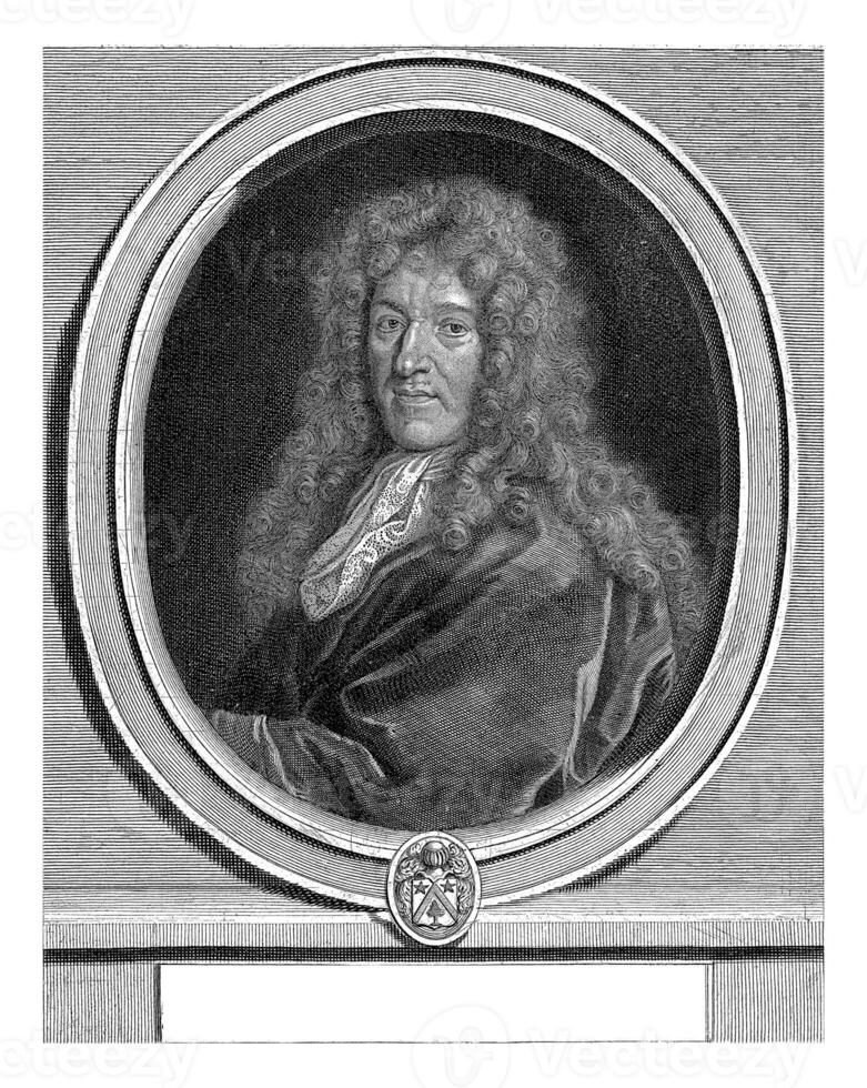 Portrait of Jean-Baptiste de La Quintinie, Gerard Edelinck, after Florent de La Mare-Ricart, 1666 - 1707 photo