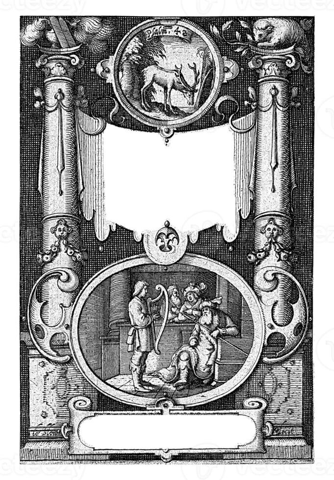 David plays the harp for Saul, Michiel le Blon, after Lucas van Leyden, 1611 - 1616 photo