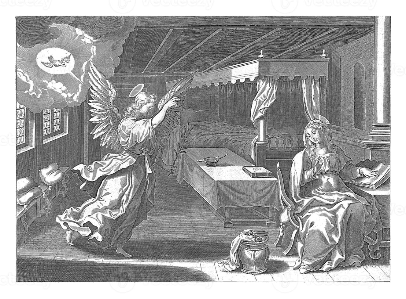 Annunciation, anonymous, after Cornelis Galle I, after Maerten de Vos, 1630 - 1702 photo