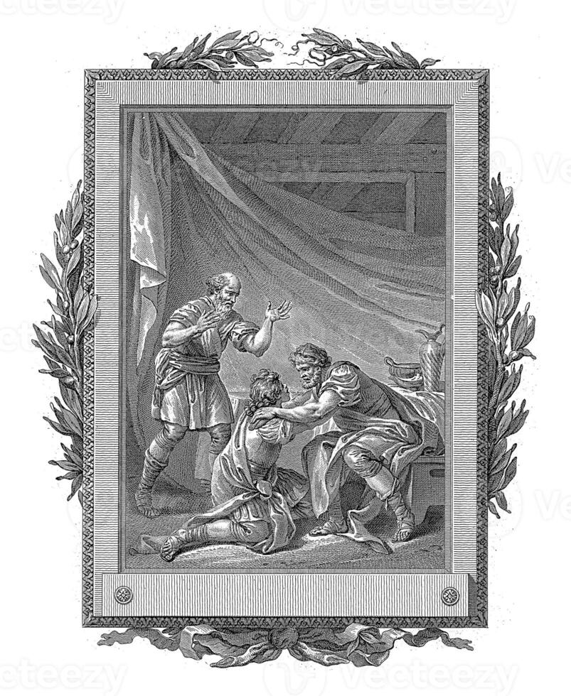 Telemachus and Odysseus reunited on Ithaka, Jean-Baptiste Tilliard, after Charles Monnet, 1785 photo