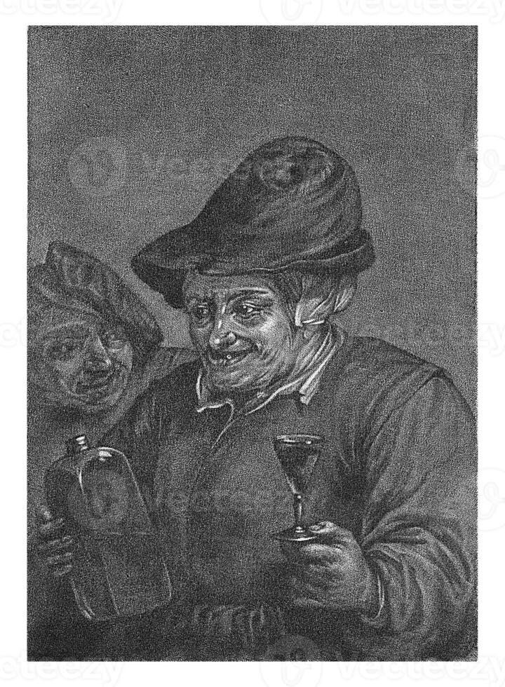 Old man with a bottle and a glass variant B, Jan van der Bruggen, 1659 - 1740 photo