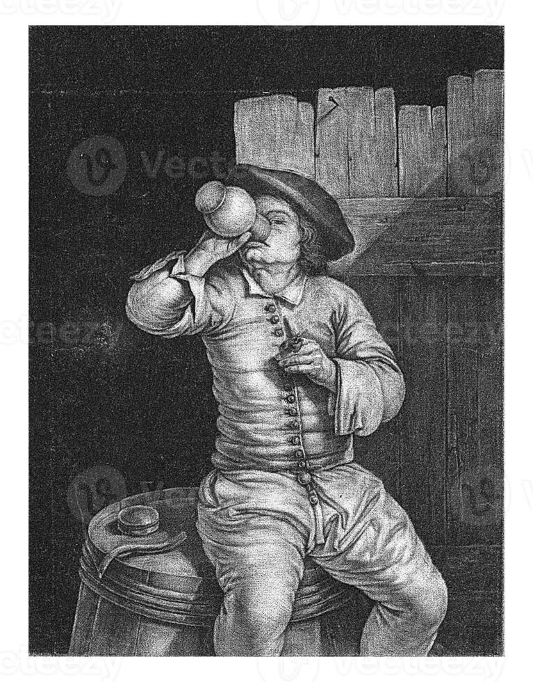 Drinking Man on a Barrel, Nicolaes van Haeften, 1673 - 1715 photo