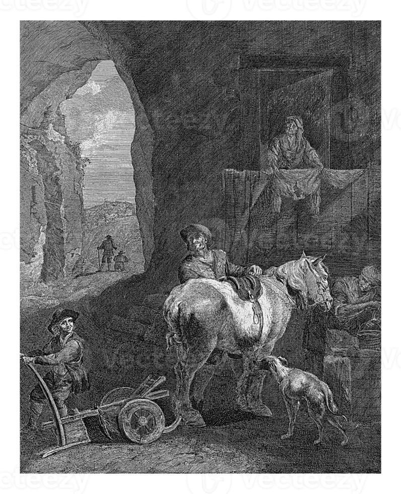 granjero con caballo a un cueva casa, elisabeth marie simones foto