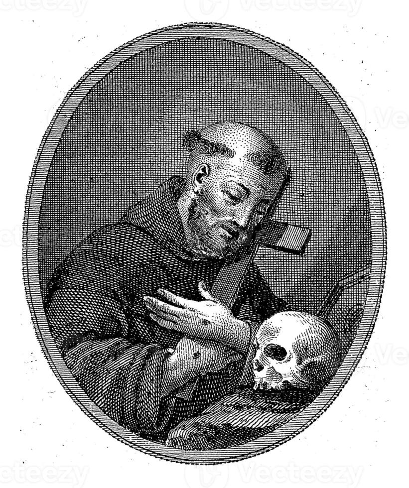Saint Francis, Antonio Baratta, after Luigi Pianton, 1734 - 1787 Saint Francis with the stigmata, a cross and a skull. photo