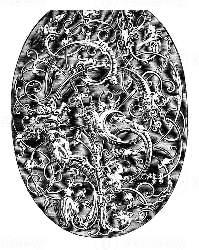 Oval with stylized tendrils incorporating figures, Hans Janssen, 1615 - c. 1630 photo