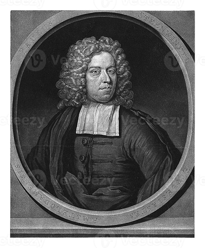 Portrait of the preacher Paulus Steenwinkel, Pieter Schenk I, after Arnold Boonen, 1682 - 1713 photo