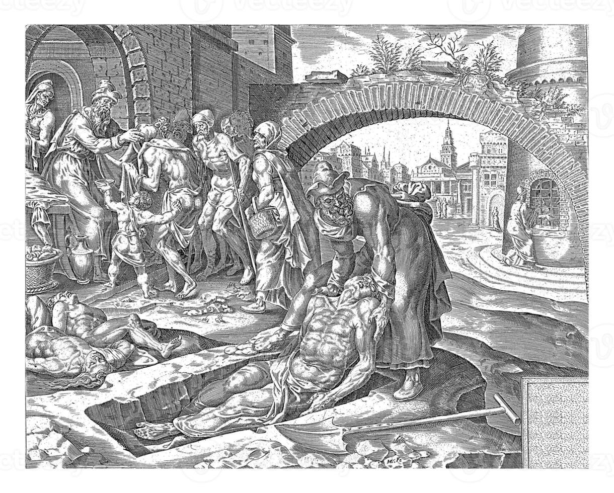 Tobit shows mercy, Harmen Jansz Muller, after Maarten van Heemskerck, 1564 - 1568 photo