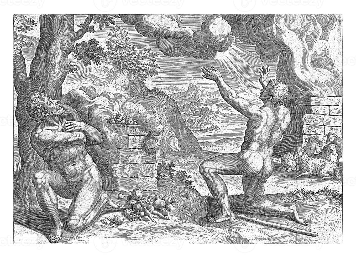 sacrificio de Caín y Abel, johann sadelero i, después michiel coxie i, 1639 foto