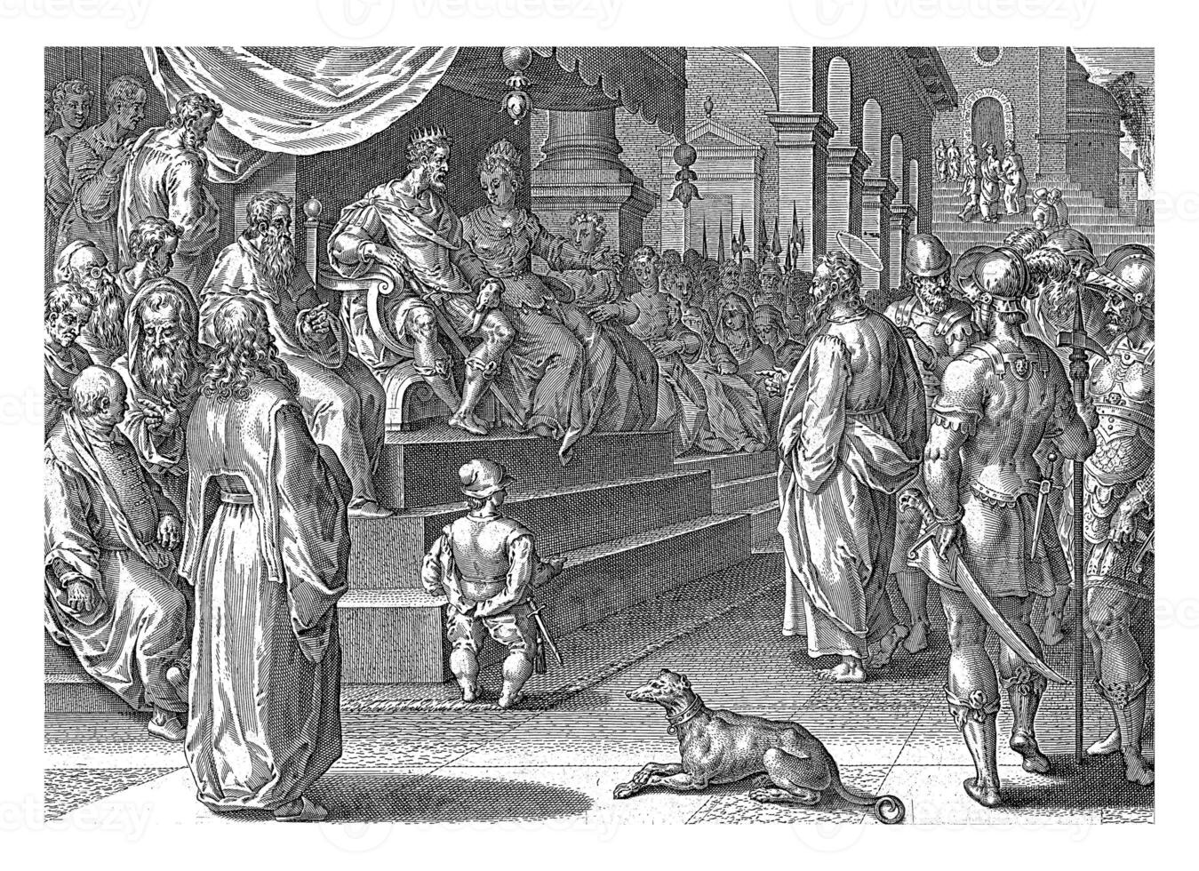 Paul appears before King Agrippa and his wife, anonymous, after Philips Galle, after Jan van der Straet, 1646 photo