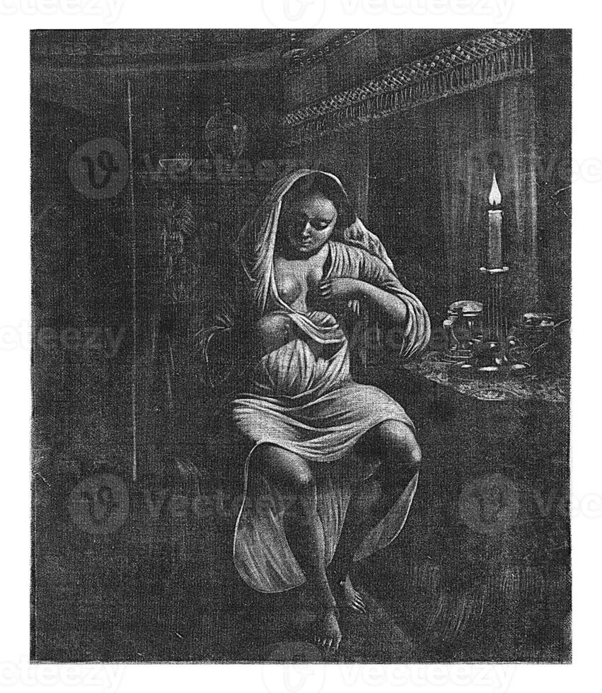 A woman putting on her nightgown, by candlelight, Jan Griffier I, 1667 - 1718 photo