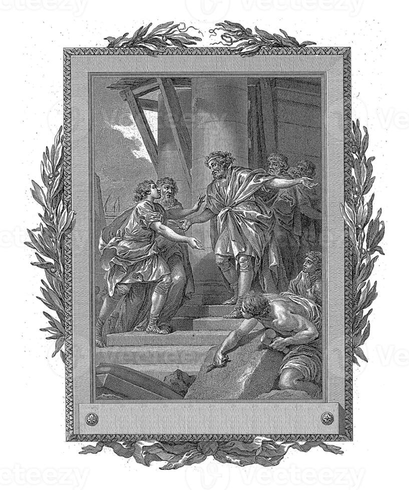 Telemachus and Mentor received by Idomeneus in Salento, Jean-Baptiste Tilliard, after Charles Monnet, 1785 photo