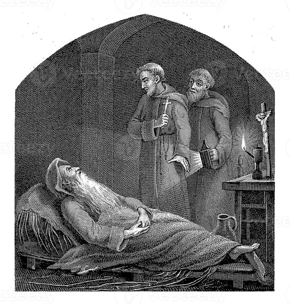 Two clergymen with a sick man, Philippus Velijn, after Henricus Franciscus Wiertz, 1797 - 1836 photo