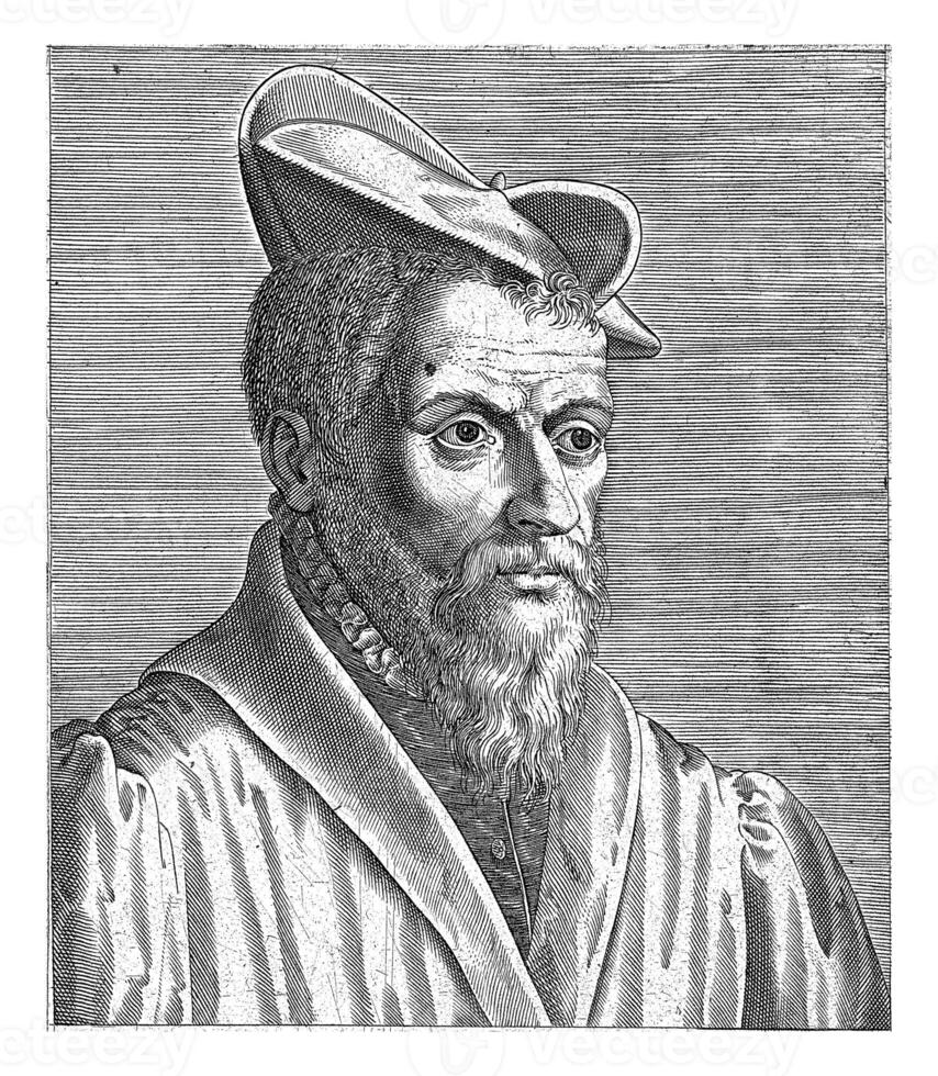 Portrait of Pierre Belon, Philips Galle, 1587 - 1606 photo